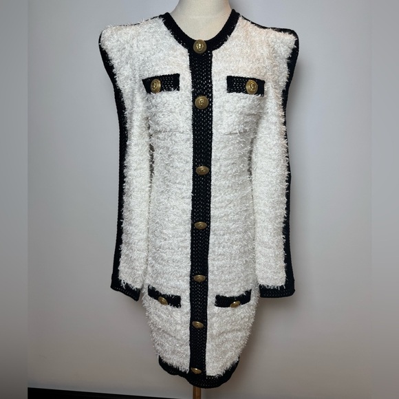 Balmain Embellished Black & White Tweed Mini Dress Size 40 – Like New - Picture 3 of 16